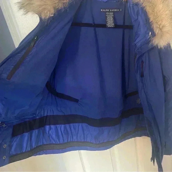 Ralph Lauren Women Large Royal Blue Faux Fur Down Winter Puffer Jacket Coat - Picture 12 of 12